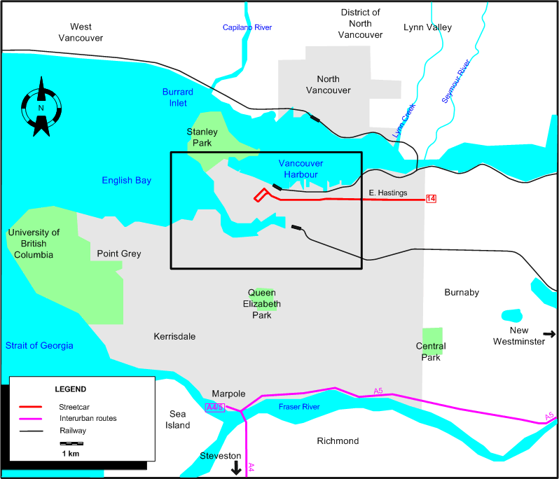 Vancouver tram map 1955