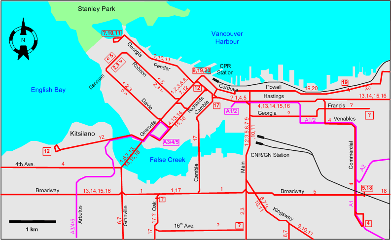 Vancouver downtown tram map