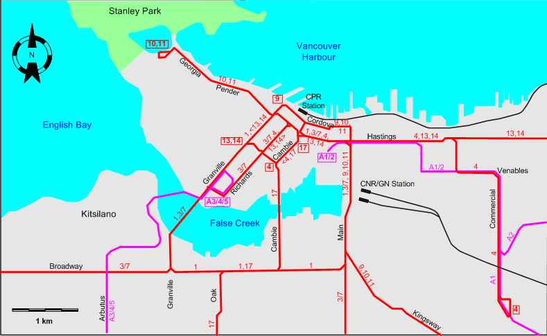 Vancouver downtown tram map 1949