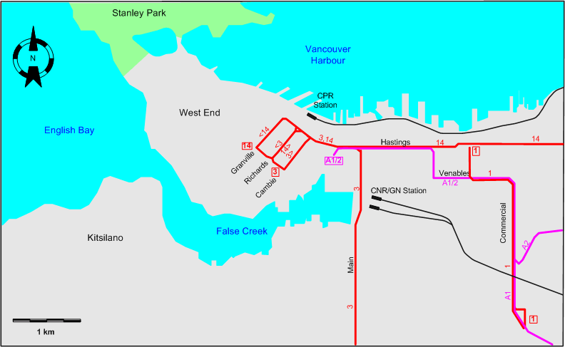 Vancouver downtown tram map 1949