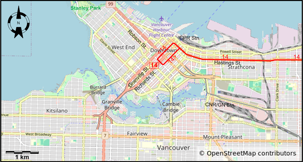 Vancouver centre tram map 1955