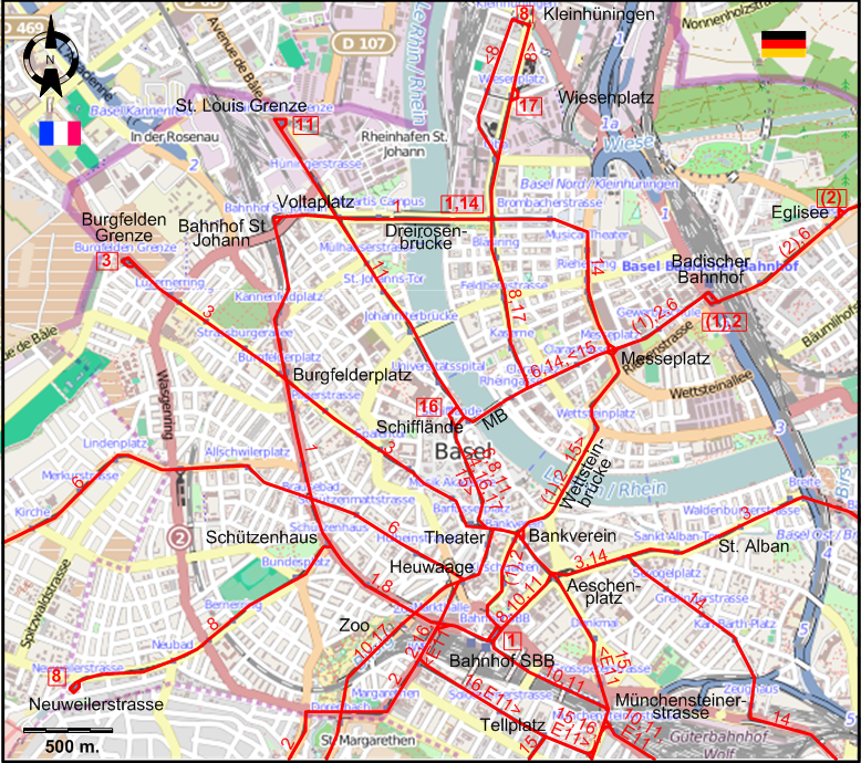 Basel 2005 downtown tram map