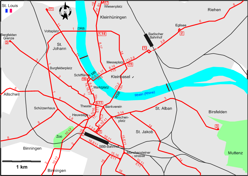 Basel 2007 downtown tram map