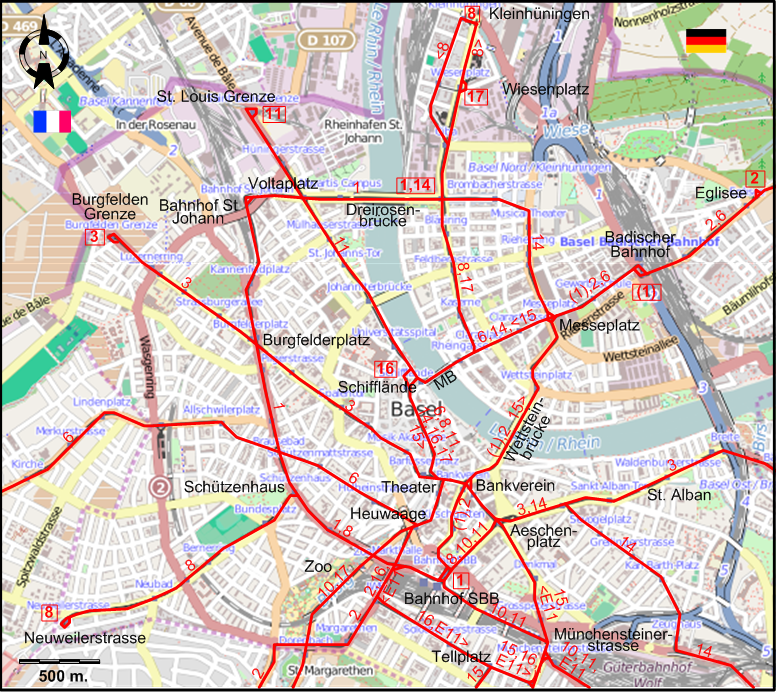 Basel 2007 downtown tram map