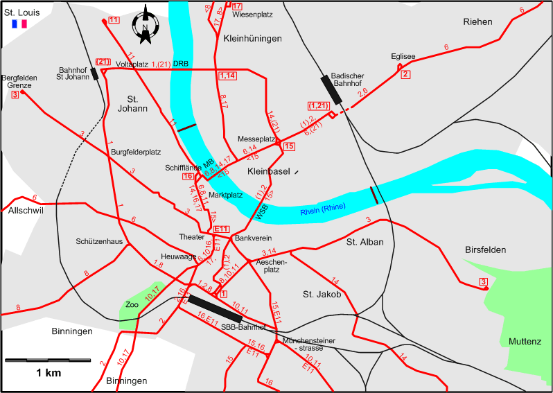Basel 2009 downtown tram map