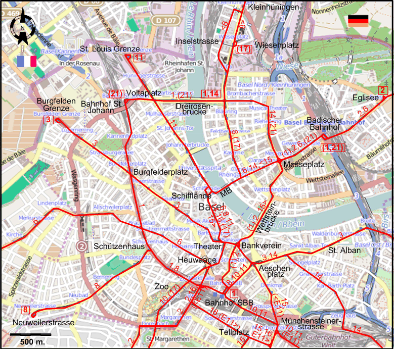 Basel 2014 downtown tram map