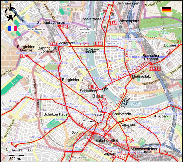 Basel 2014 downtown tram map