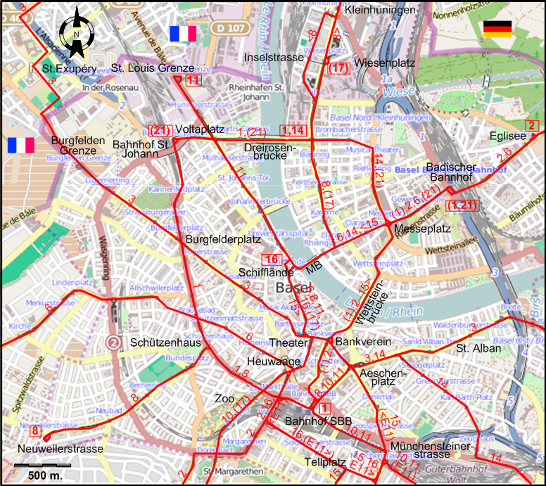 Basel  2017 downtown tram map
