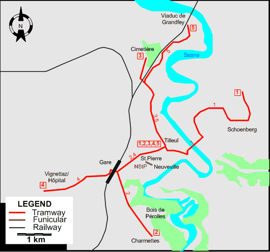 Fribourg 1948 tram map