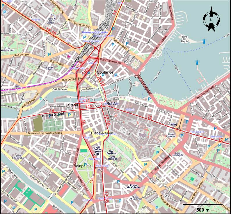 Geneva 2014 downtown tram map