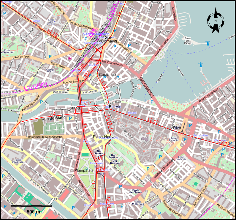 Geneva 2019 downtown tram map