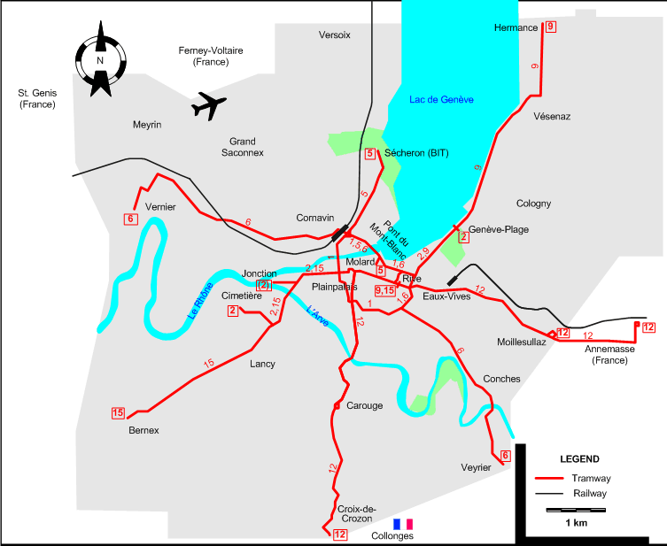 Geneva tram map 1951