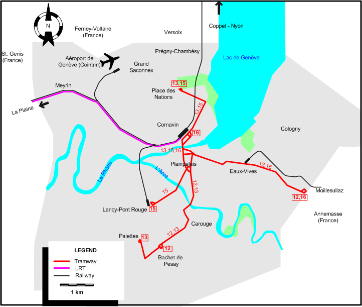 Geneva tram map 2004