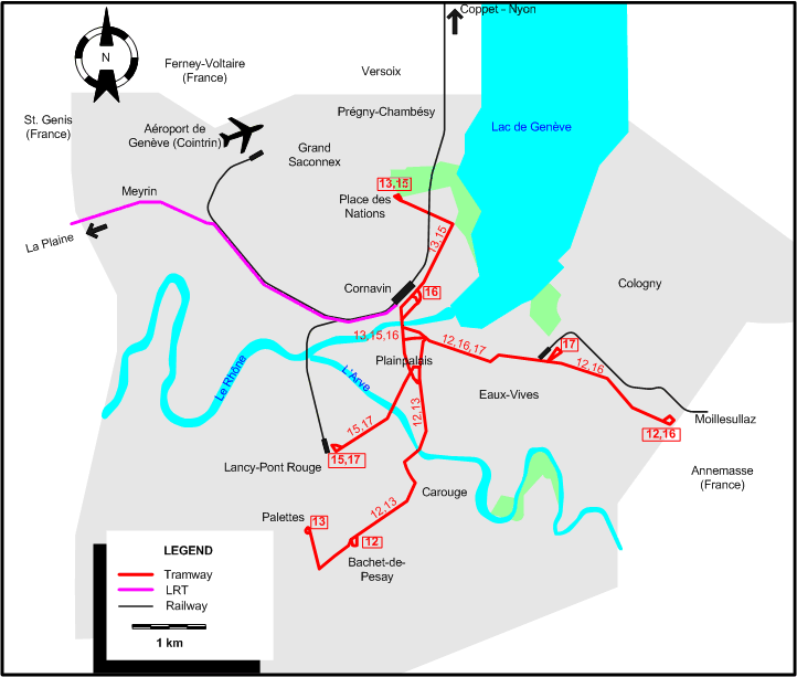 Geneva tram map 2005
