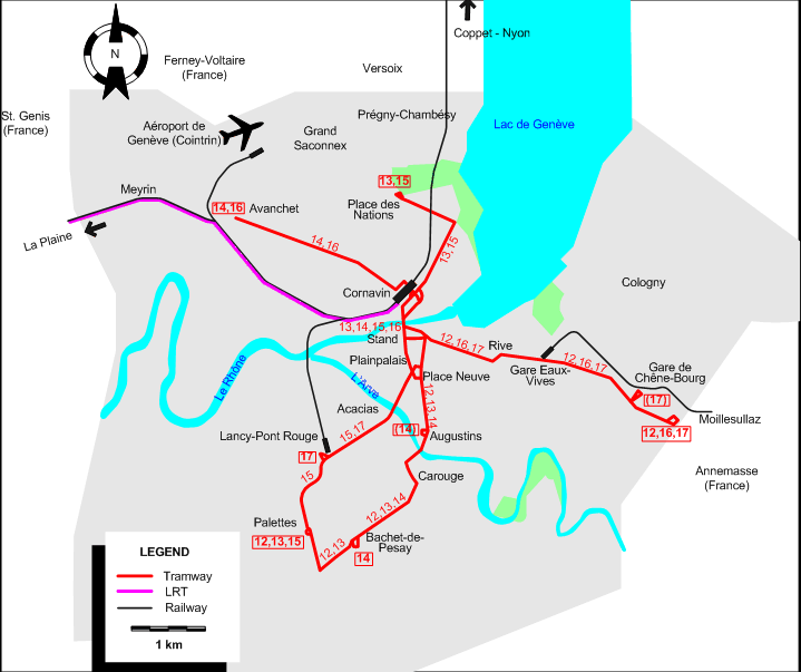 Geneva tram map 2008