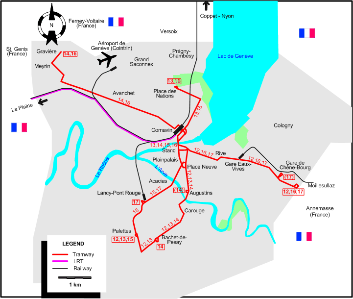 Geneva tram map 2008