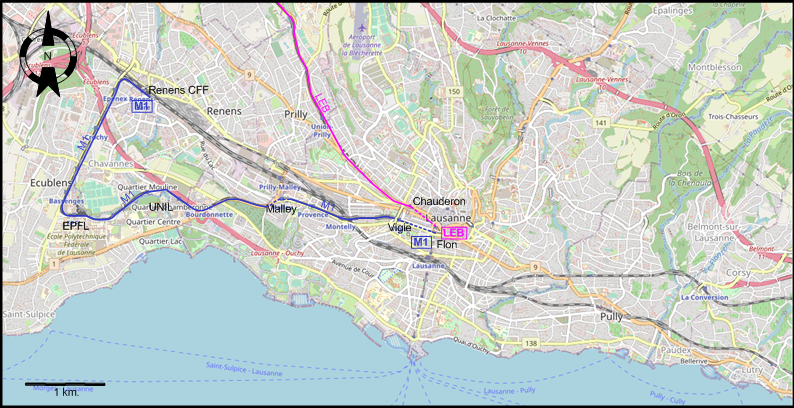 Lausanne centre tram map 2006