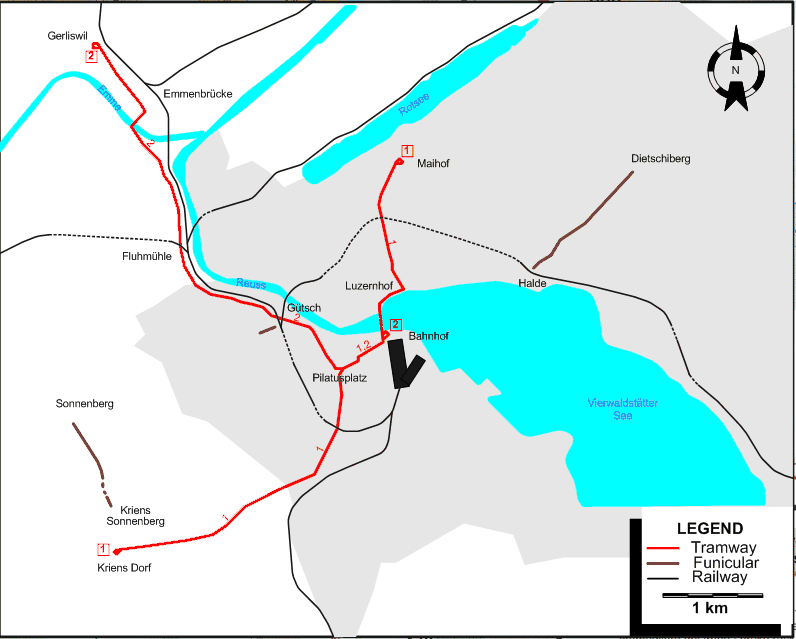 Lucerne 1959 tram map