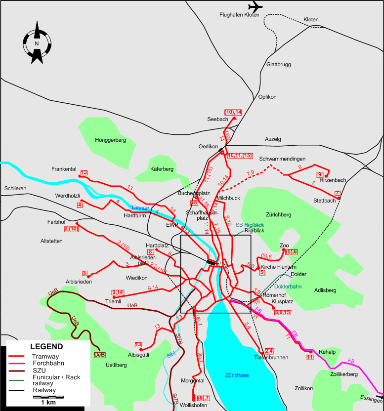 Zurich tram map