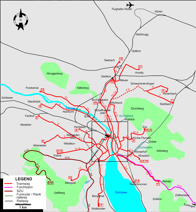 Zurich tram map