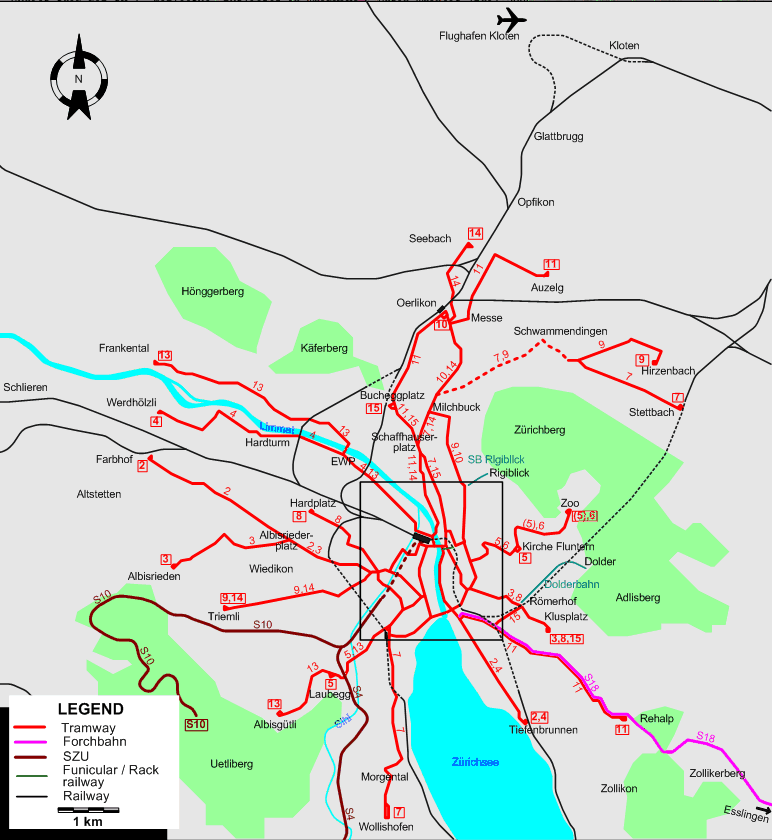 Zurich tram map