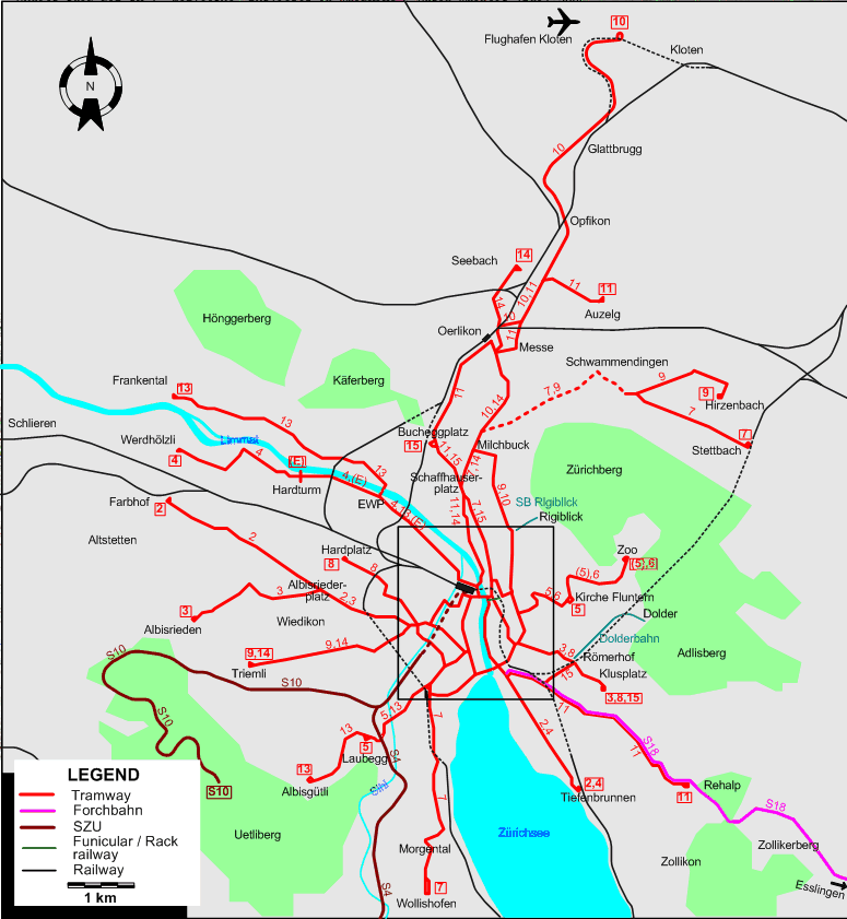 Zurich tram map