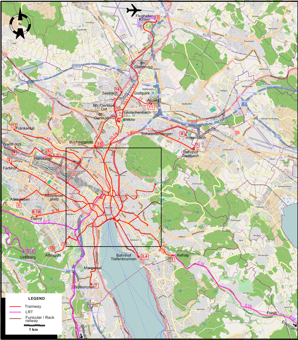 Zurich tram map