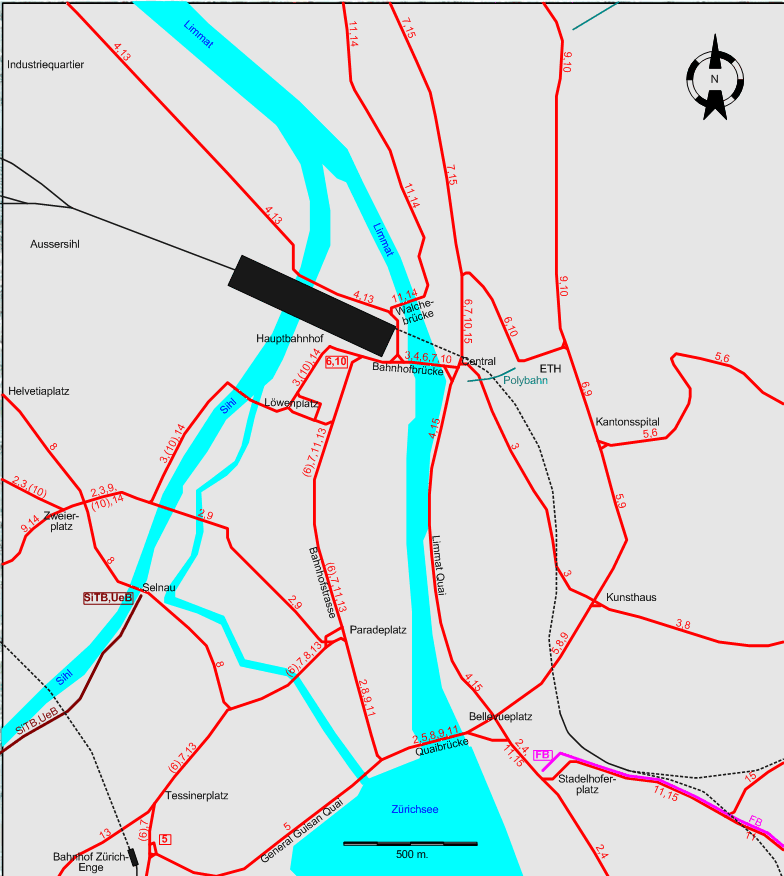 Zurich tram map