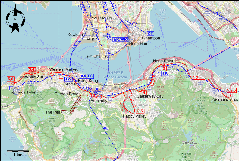 Hong Kong tram map 2016