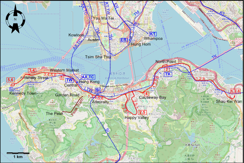 Hong Kong tram map 2021