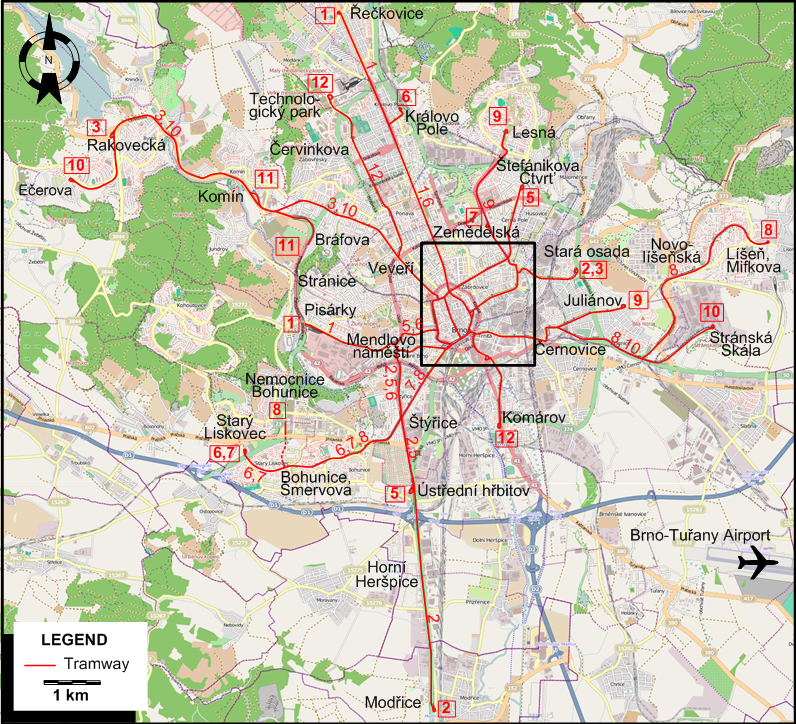 Brno tram map 2022