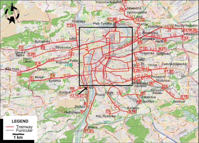 Prague tram map 1965