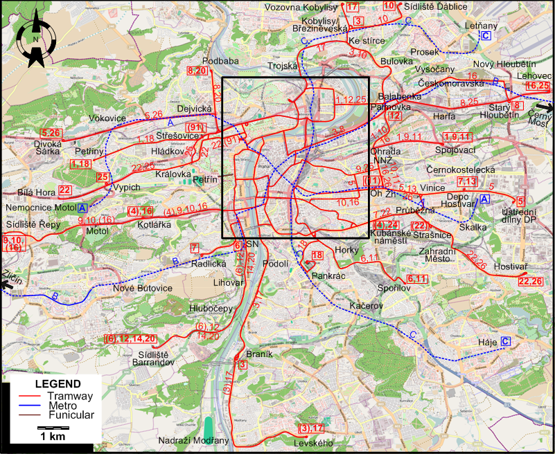 Prague tram map 2015