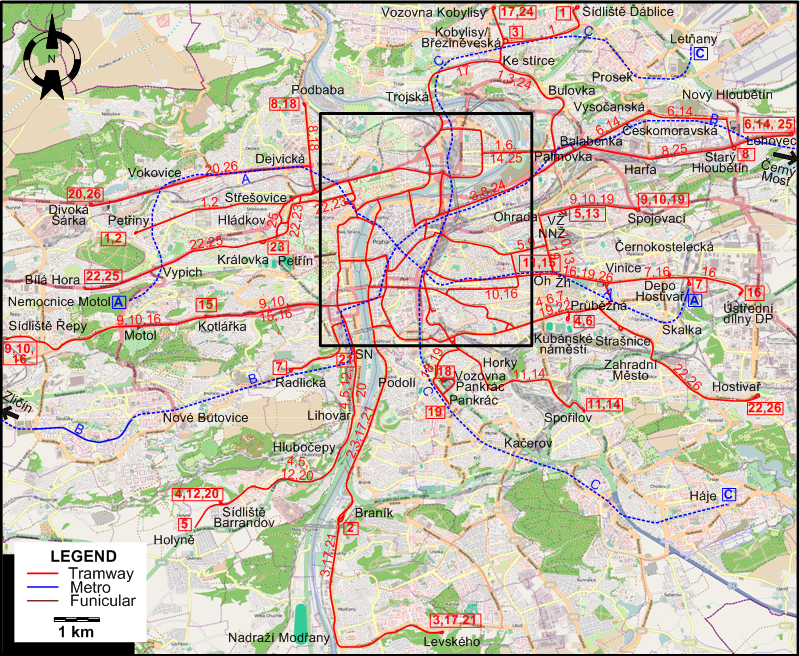 Prague tram map 2022