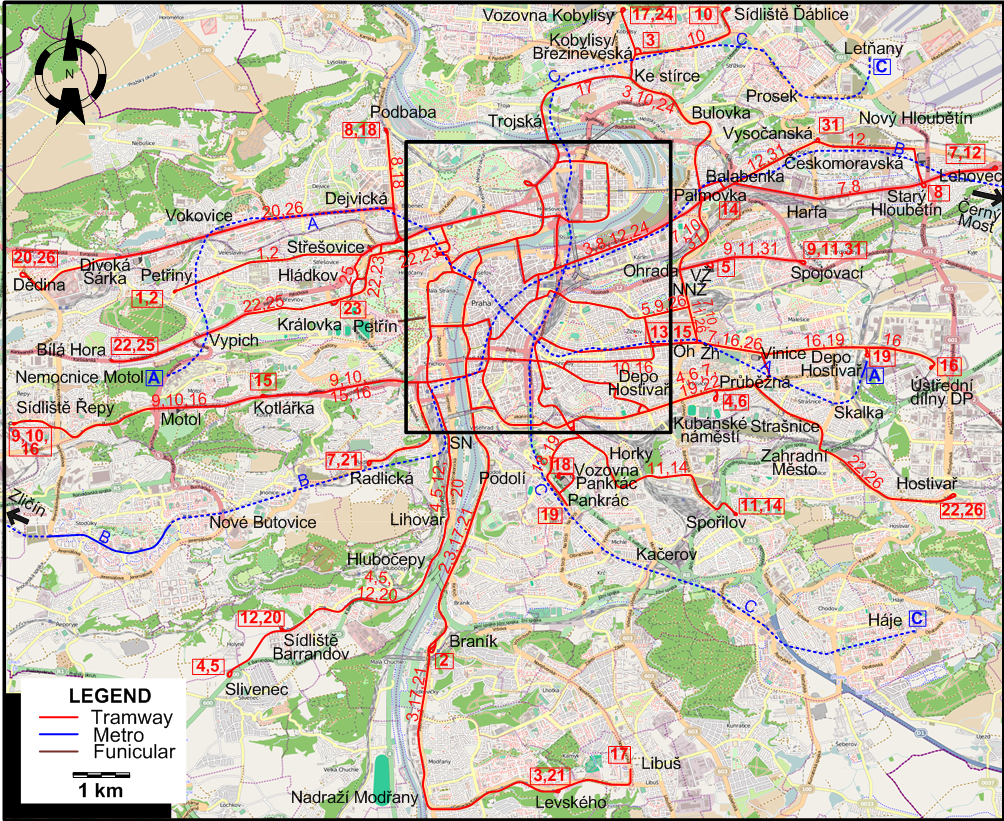 Prague tram map 2025