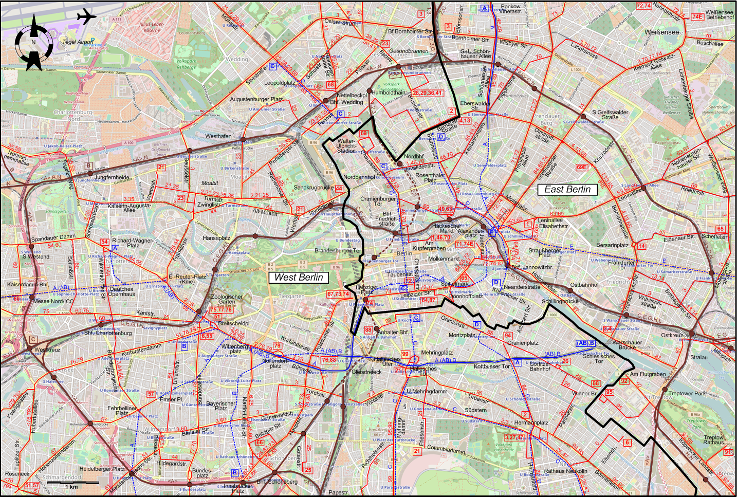 Berlin  1953 central tram map