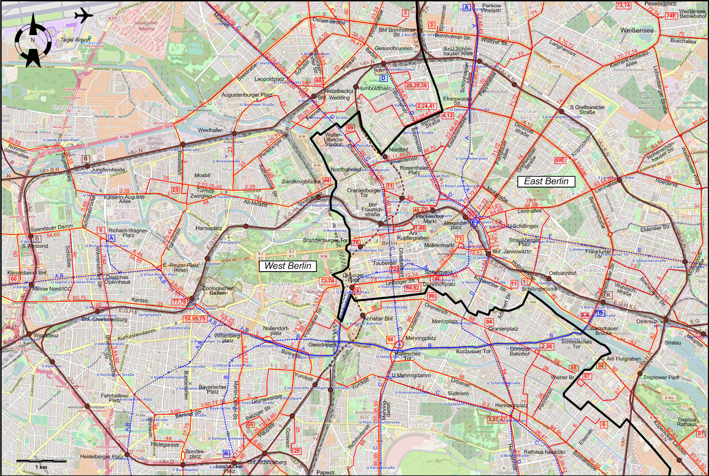 Berlin  1958 central tram map