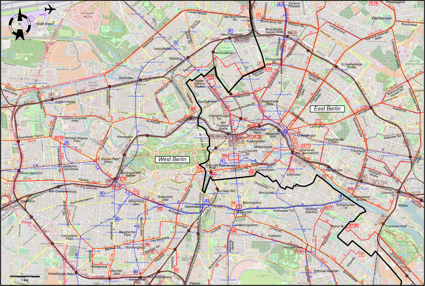Berlin 1963 central tram map