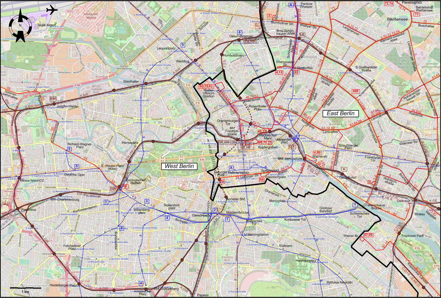 Berlin 1967 central tram map