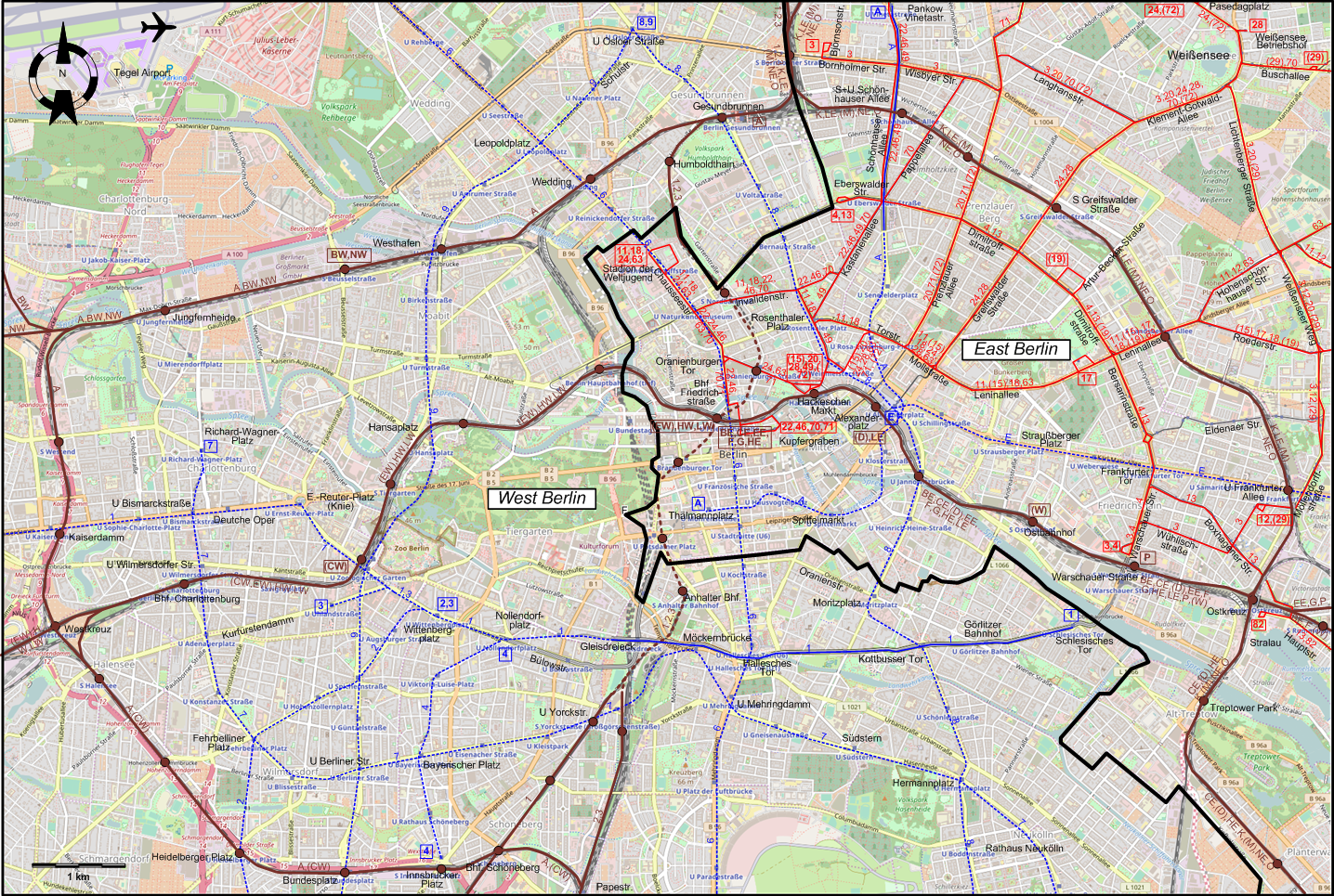 Berlin 1980 central tram map