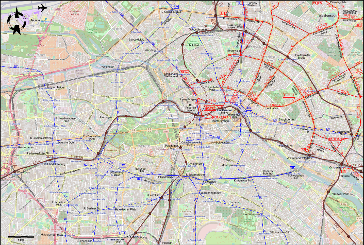 Berlin 1990 central tram map