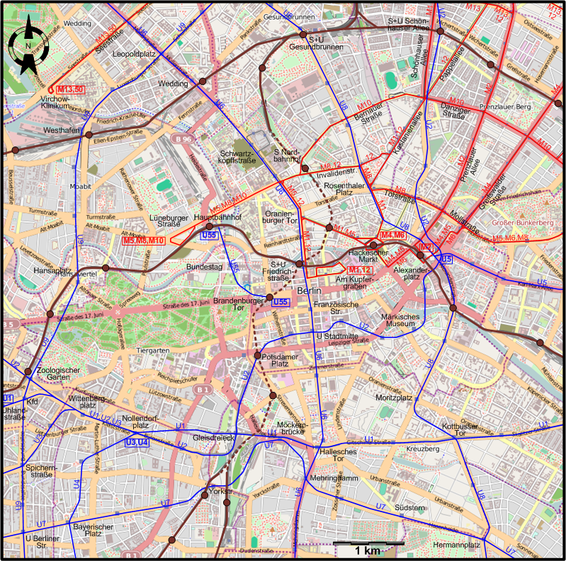 Berlin 2015 central tram map