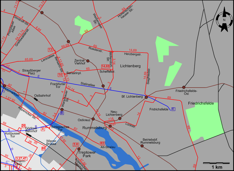 Berlin 1951 eastern tram map