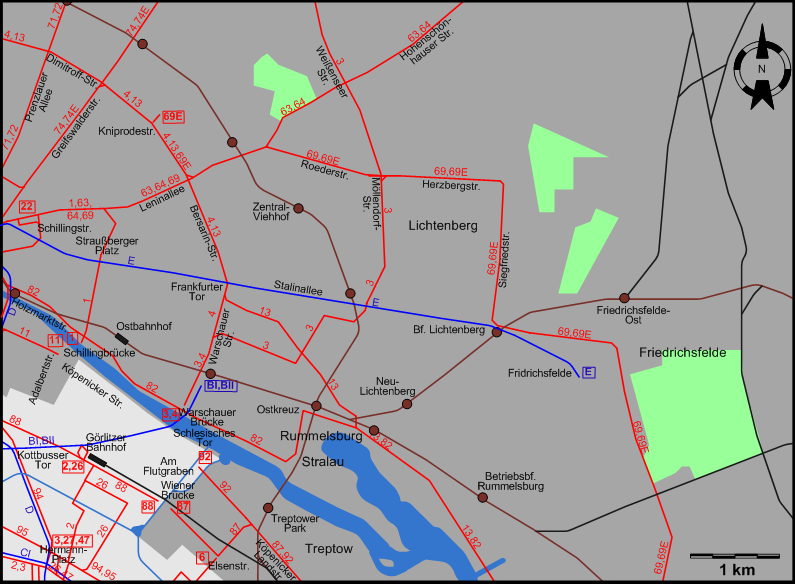 Berlin 1958 eastern tram map