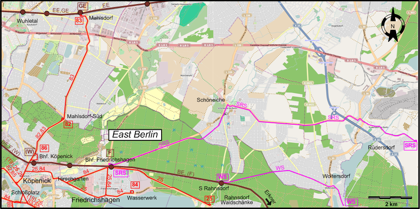 Berlin Köpenick 1980 tram map