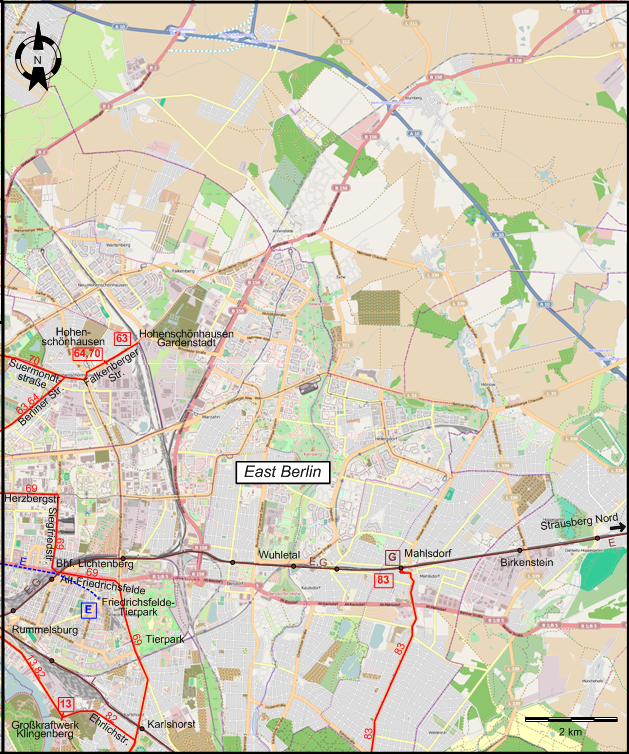 Berlin  1958 eastern northeastern tram map