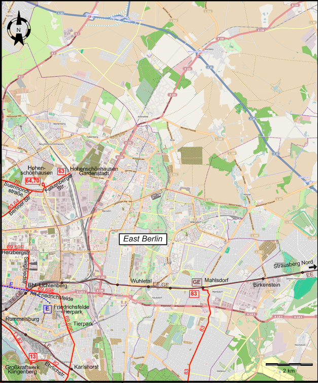 Berlin 1965 eastern northeastern tram map