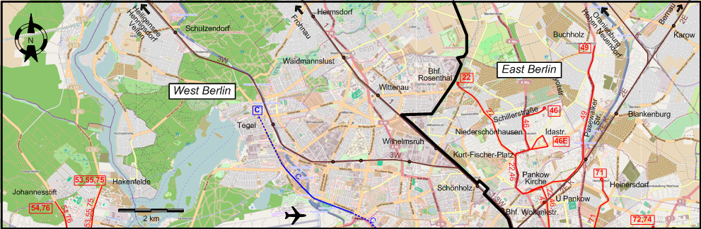 Berlin 1963 northwestern tram map
