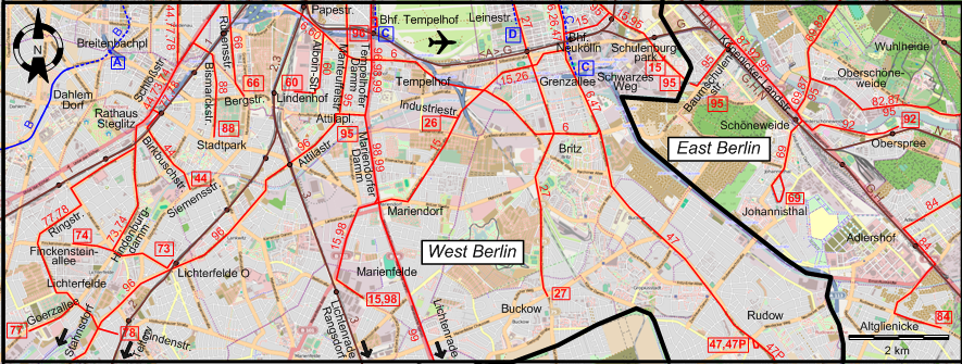 Berlin 1960 southern tram map