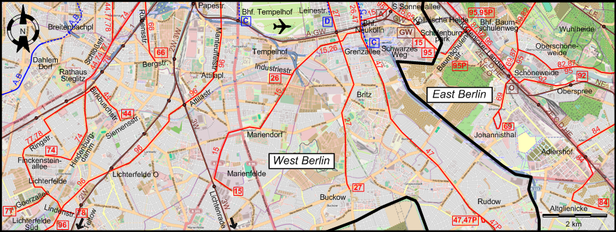 Berlin 1963 southern tram map